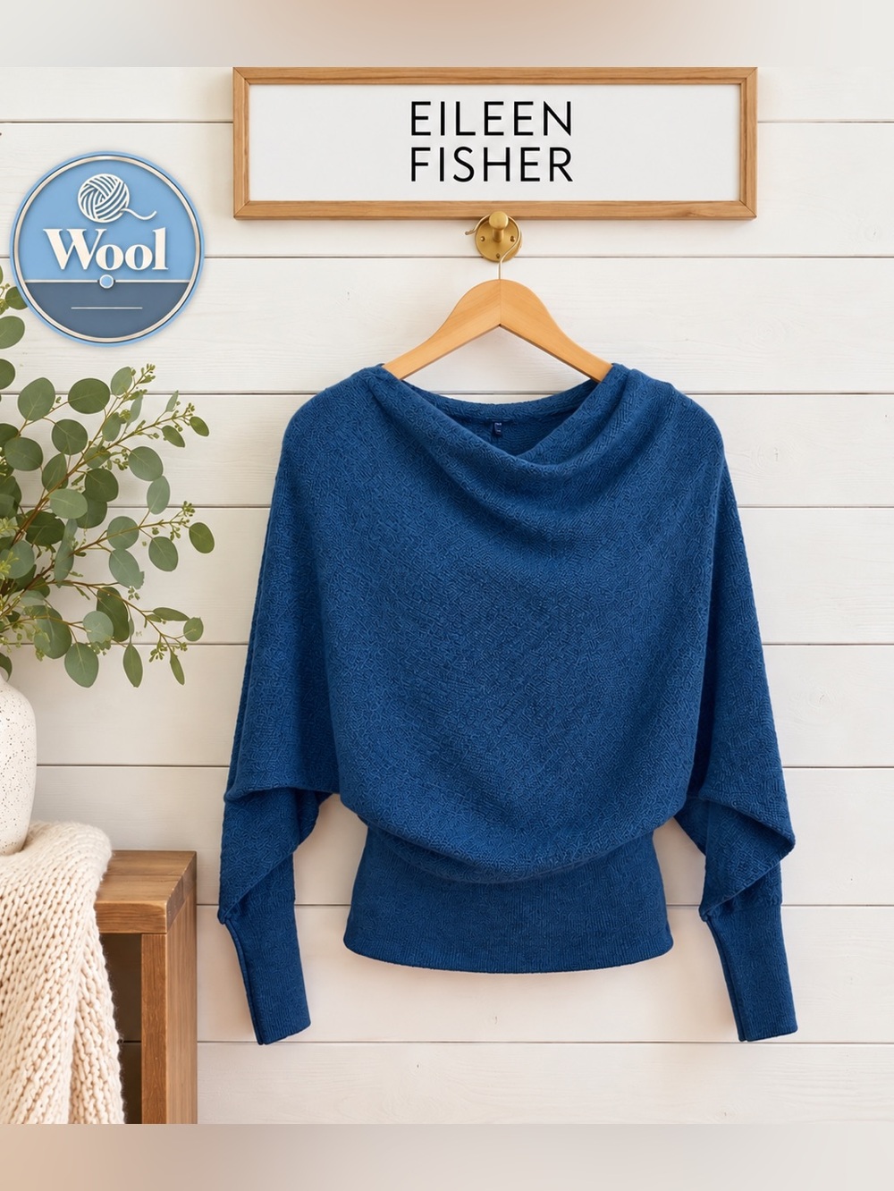 Eileen Fisher Blue Wool Dolman Sleeve Sweater – XS